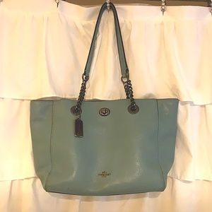 Coach Turnlock Chain tote polished pebble leather